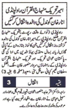 تحریک منہاج القرآن Minhaj-ul-Quran  Print Media Coverage پرنٹ میڈیا کوریج DAILY NAWA I WAQT 